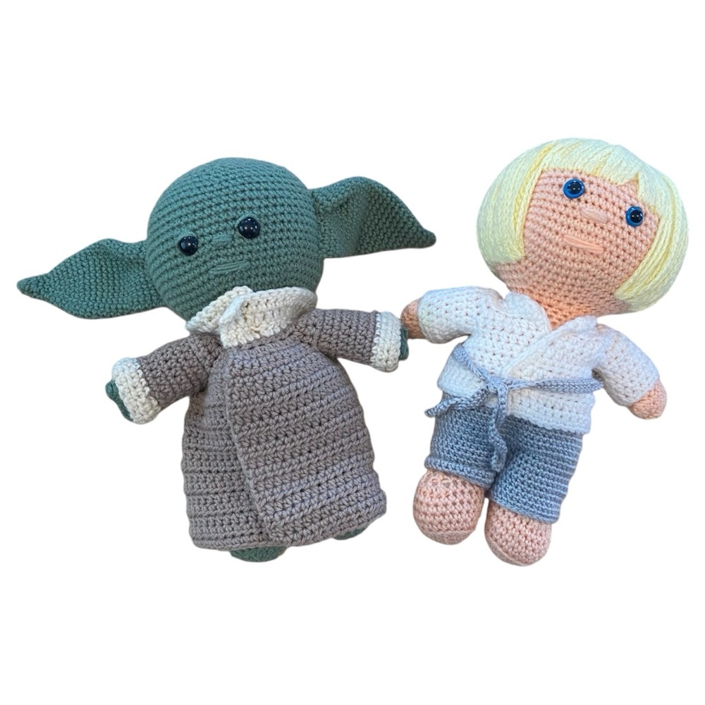Handmade Crochet Star Wars Inspired Mentor & Hero 14" Doll Set Fan Art